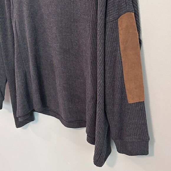 THML Oversized Boxy Thermal Turtleneck Top Womens Medium Elbow Patches Grey - Picture 5 of 5